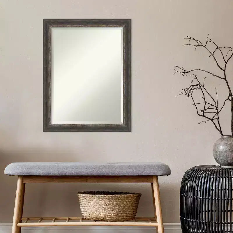 Specchio da parete rettangolare con cornice smussata, marrone rustico