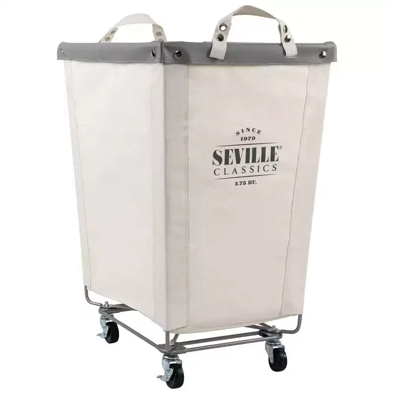 Seville Classics Natural White Commercial Rolling Canvas Laundry Room Hamper, 22D x 16 W x 27 H