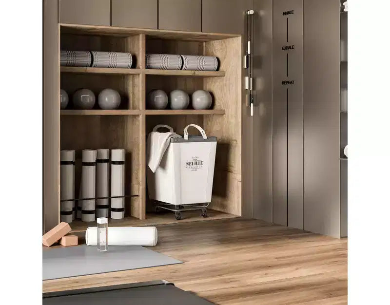 Cesto Portabiancheria con Ruote "Rolling Canvas" Bianco Naturale, per Uso Domestico (1 Persona) e Commerciale