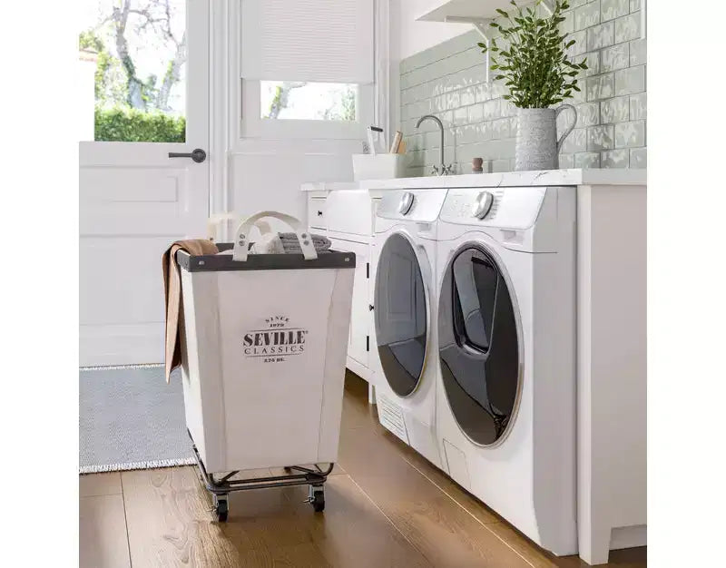 Cesto Portabiancheria con Ruote "Rolling Canvas" Bianco Naturale, per Uso Domestico (1 Persona) e Commerciale