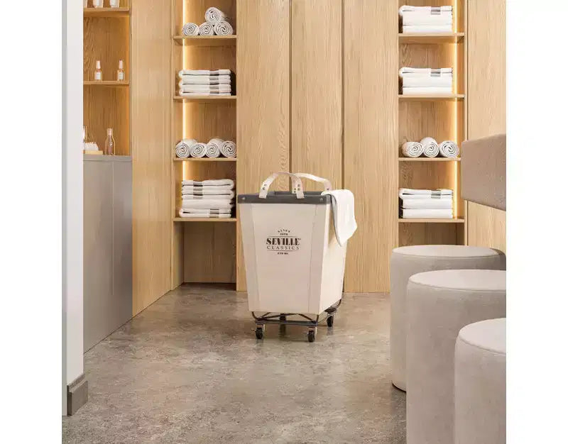 Cesto Portabiancheria con Ruote "Rolling Canvas" Bianco Naturale, per Uso Domestico (1 Persona) e Commerciale