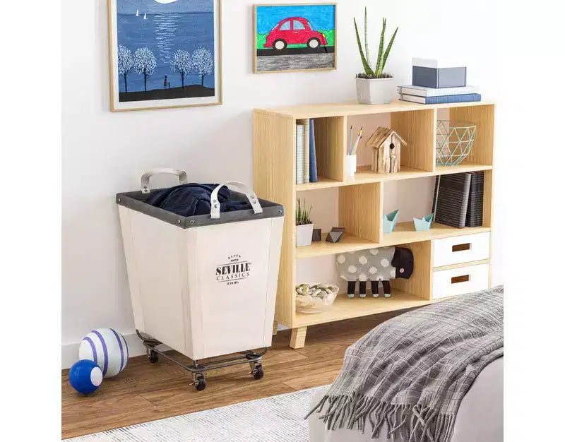 Cesto Portabiancheria con Ruote "Rolling Canvas" Bianco Naturale, per Uso Domestico (1 Persona) e Commerciale