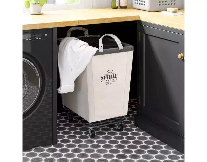 Cesto Portabiancheria con Ruote "Rolling Canvas" Bianco Naturale, per Uso Domestico (1 Persona) e Commerciale