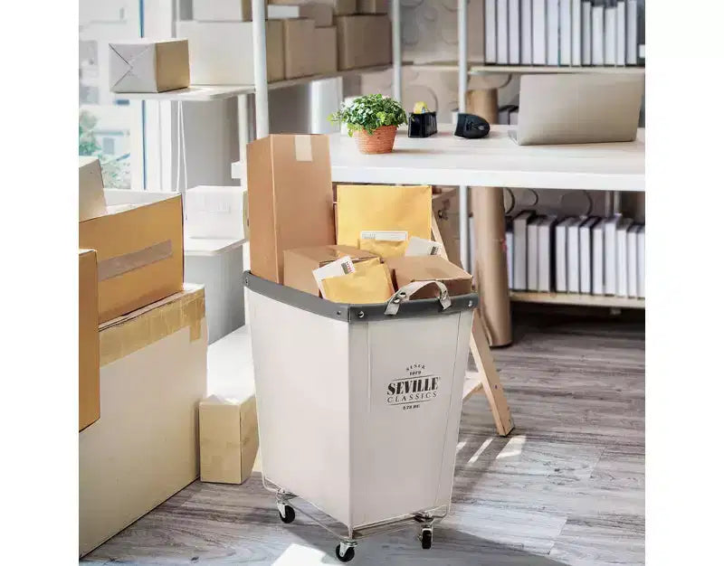 Cesto Portabiancheria con Ruote "Rolling Canvas" Bianco Naturale, per Uso Domestico (1 Persona) e Commerciale