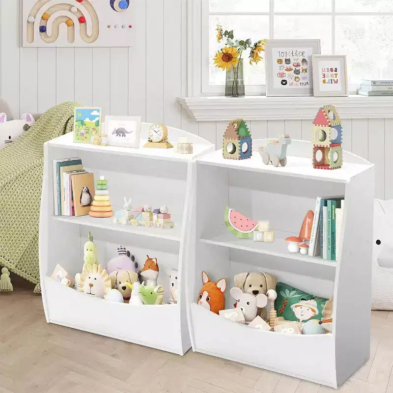 Libreria e organizer per giocattoli, organizer e contenitore per giocattoli da sala giochi, organizer per giocattoli in legno a 2 ripiani per camerette, soggiorno, camera da letto