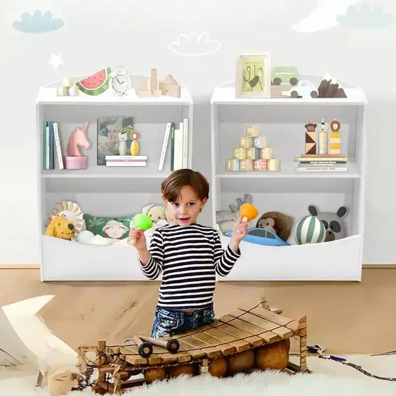 Libreria e organizer per giocattoli, organizer e contenitore per giocattoli da sala giochi, organizer per giocattoli in legno a 2 ripiani per camerette, soggiorno, camera da letto