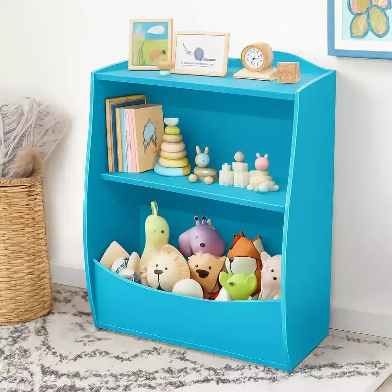 Toy Bookshelf & Storage Organizer, Playroom Toy Organizer & Storage, 2 Tier Wood Toy Storage Organizer for Kids Rooms, Living Room, Bedroom