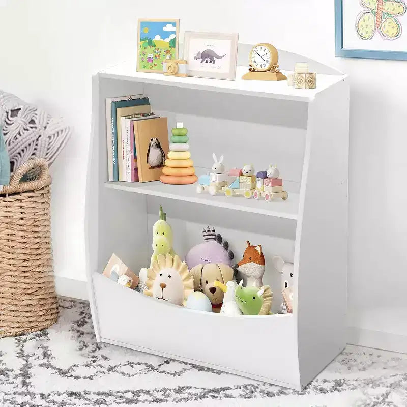Libreria e organizer per giocattoli, organizer e contenitore per giocattoli da sala giochi, organizer per giocattoli in legno a 2 ripiani per camerette, soggiorno, camera da letto