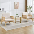 Poltrona d'accento moderna di metà secolo, comode sedie da soggiorno con robuste gambe in legno, schienale in rattan e cuscino spesso in lino beige, poltrona (2 pezzi)
