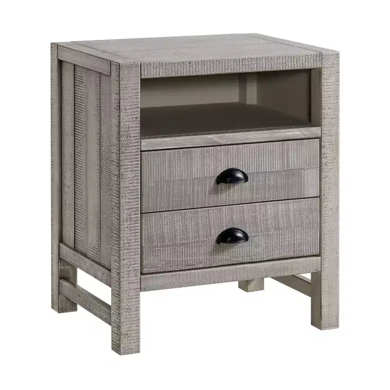 Alaterre Furniture Windsor 2-Drawer Wood Nightstand with Open Shelf  Rustic Distressed Bedside Table with Metal Glides for Kids Bedroom