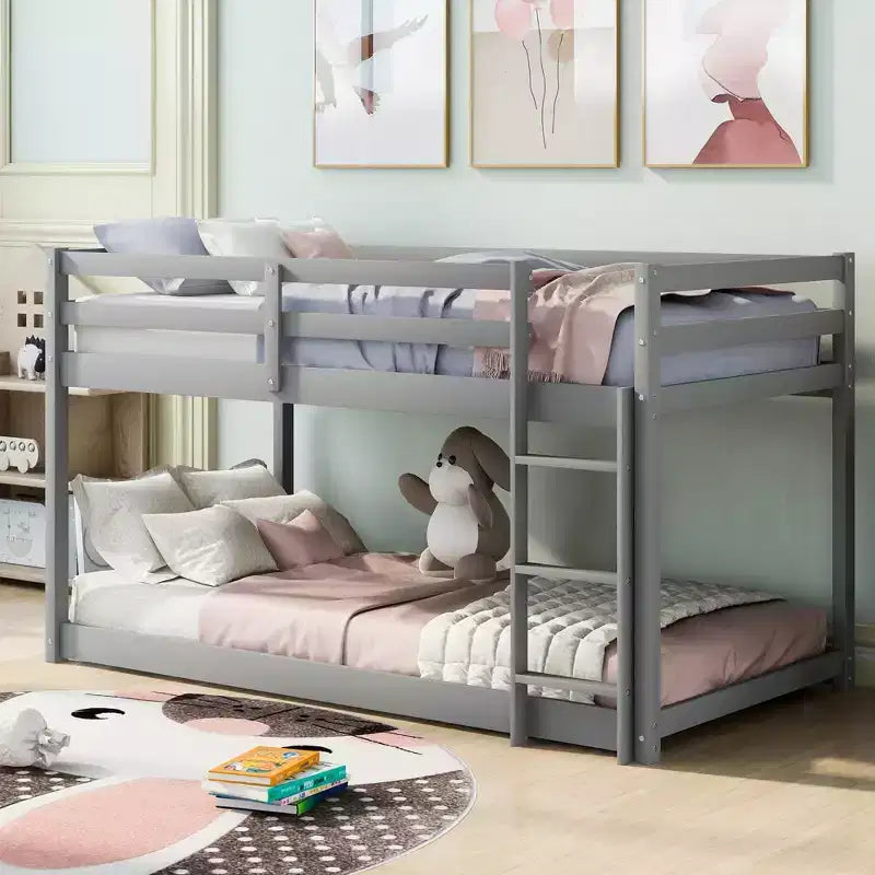 Letto a Castello Grigio e Bianco a due piazze con scaletta e spondine, per 2 persone