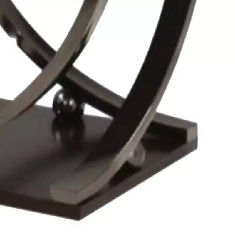 Tavolino da salotto in metallo nero e legno marrone con gambe ricurve, uso per 1 persona