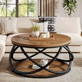Lantine 2-Tier Round Coffee Table, 31.5 Circle Center Table, Wood Living Room Table with Storage Shelf for Small Space