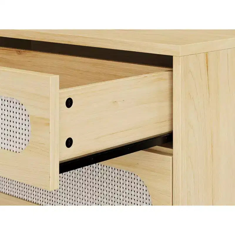 Cassettiera in Rattan Naturale, Comò a 3 Cassetti, Comodino in Rattan, Piccolo Mobile Boho, Maniglie e Gambe in Legno, Tavolino da Comodino