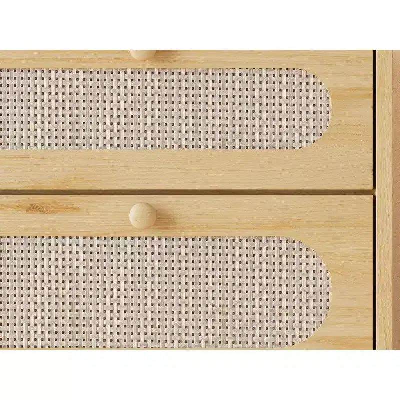 Cassettiera in Rattan Naturale, Comò a 3 Cassetti, Comodino in Rattan, Piccolo Mobile Boho, Maniglie e Gambe in Legno, Tavolino da Comodino