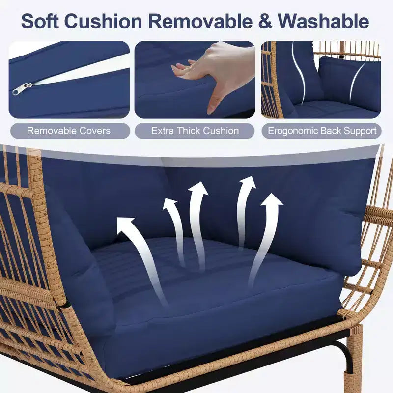 Poltrona a uovo in vimini oversize, poltrona lounge senza braccioli con schienale alto per 1 persona, da interno ed esterno
