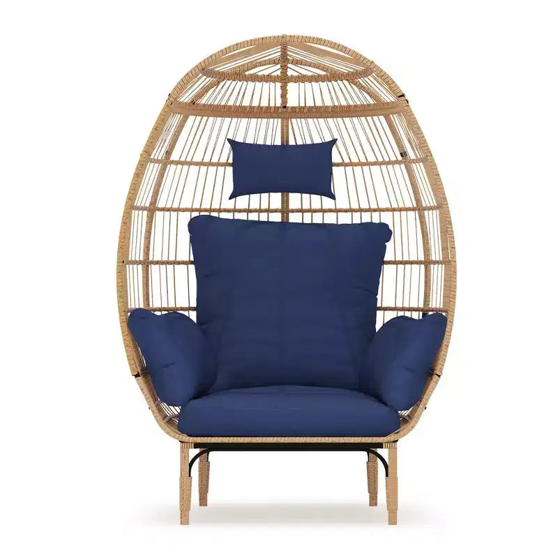 Poltrona a uovo in vimini oversize, poltrona lounge senza braccioli con schienale alto per 1 persona, da interno ed esterno