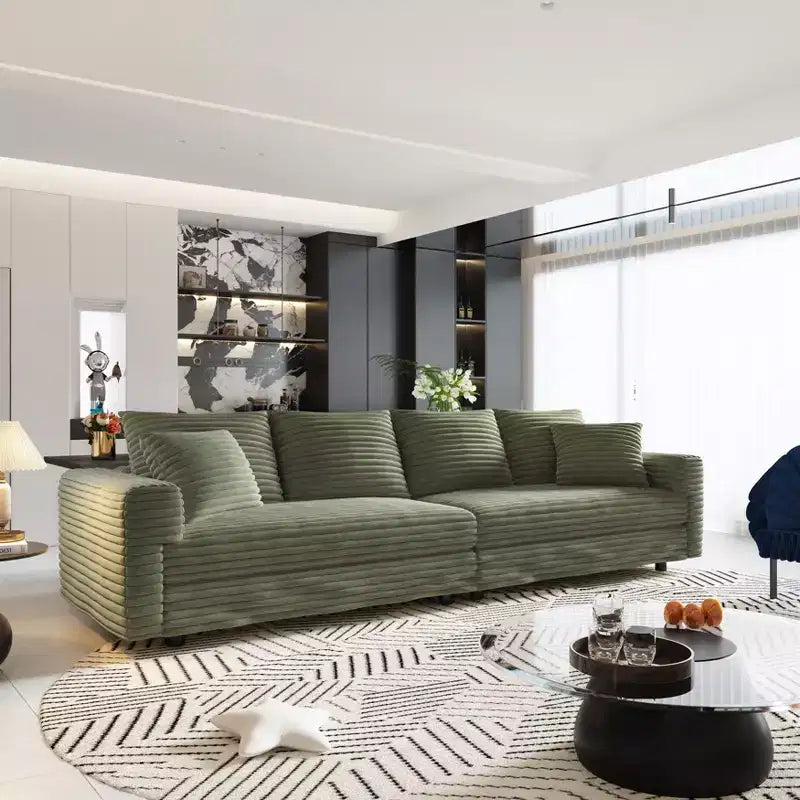 Divano Moderno Convertibile a 4 Posti Rivestito con Cuscini, Verde
