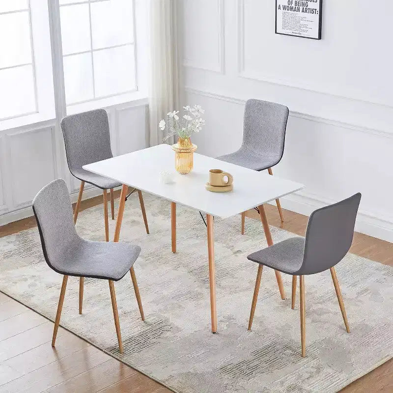 Set di 4 sedie da pranzo, in tessuto grigio/nero e PU con schienale medio e gambe in metallo effetto rovere