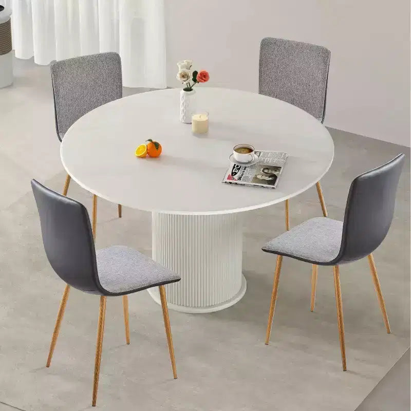 Set di 4 sedie da pranzo, in tessuto grigio/nero e PU con schienale medio e gambe in metallo effetto rovere