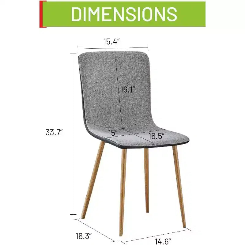 Set di 4 sedie da pranzo, in tessuto grigio/nero e PU con schienale medio e gambe in metallo effetto rovere