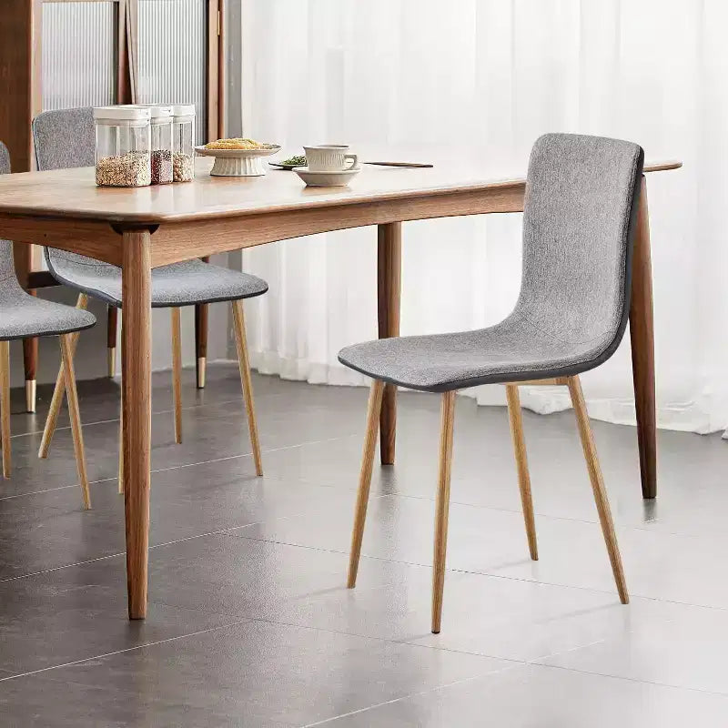 Set di 4 sedie da pranzo, in tessuto grigio/nero e PU con schienale medio e gambe in metallo effetto rovere