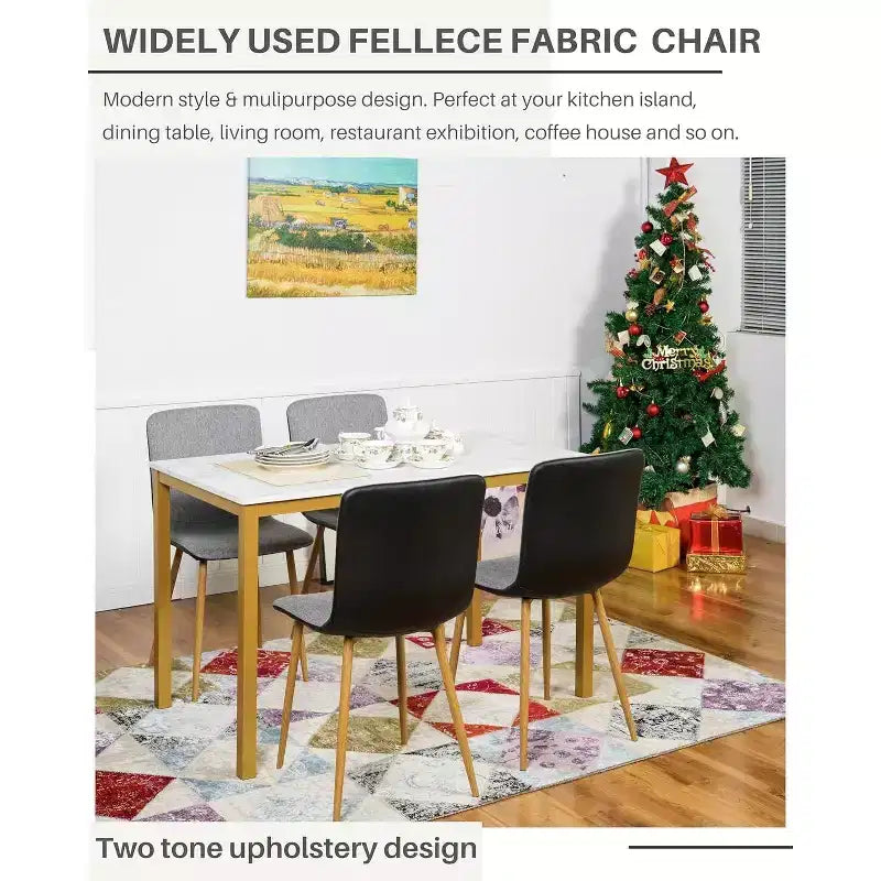 Set di 4 sedie da pranzo, in tessuto grigio/nero e PU con schienale medio e gambe in metallo effetto rovere