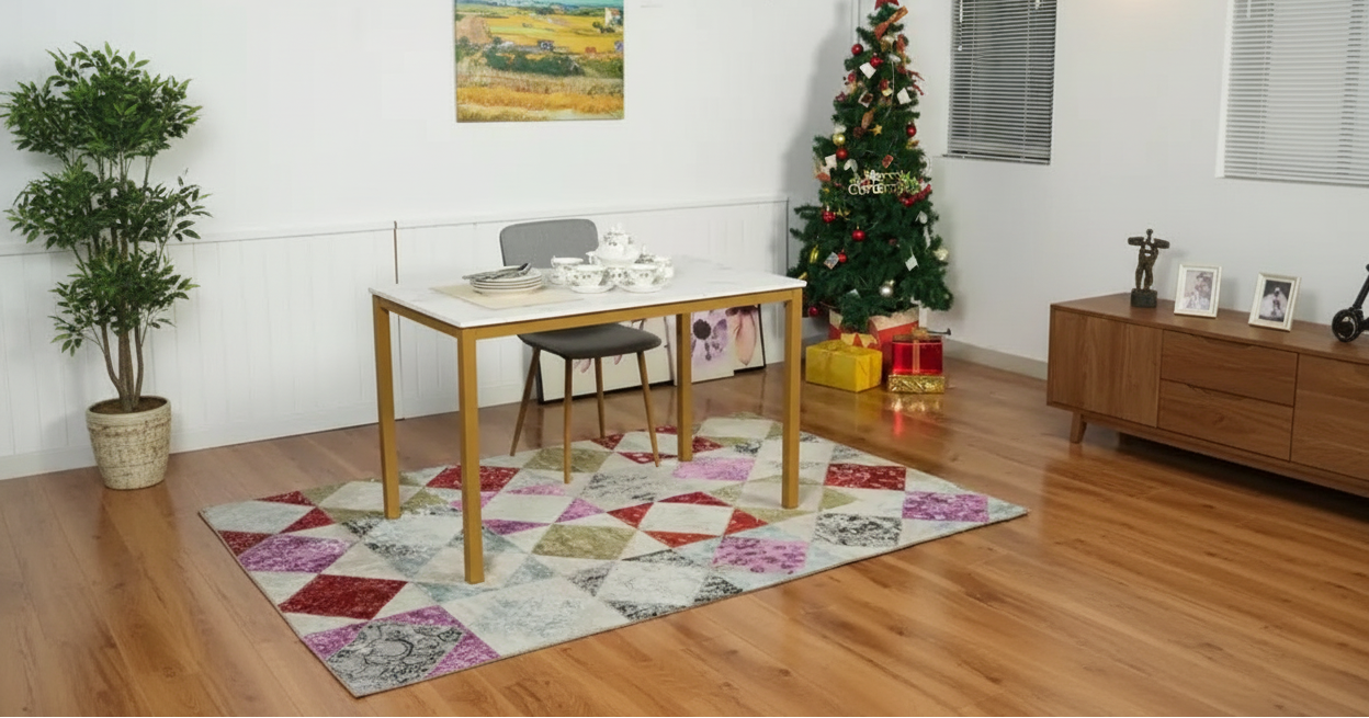 Set di 4 sedie da pranzo, in tessuto grigio/nero e PU con schienale medio e gambe in metallo effetto rovere