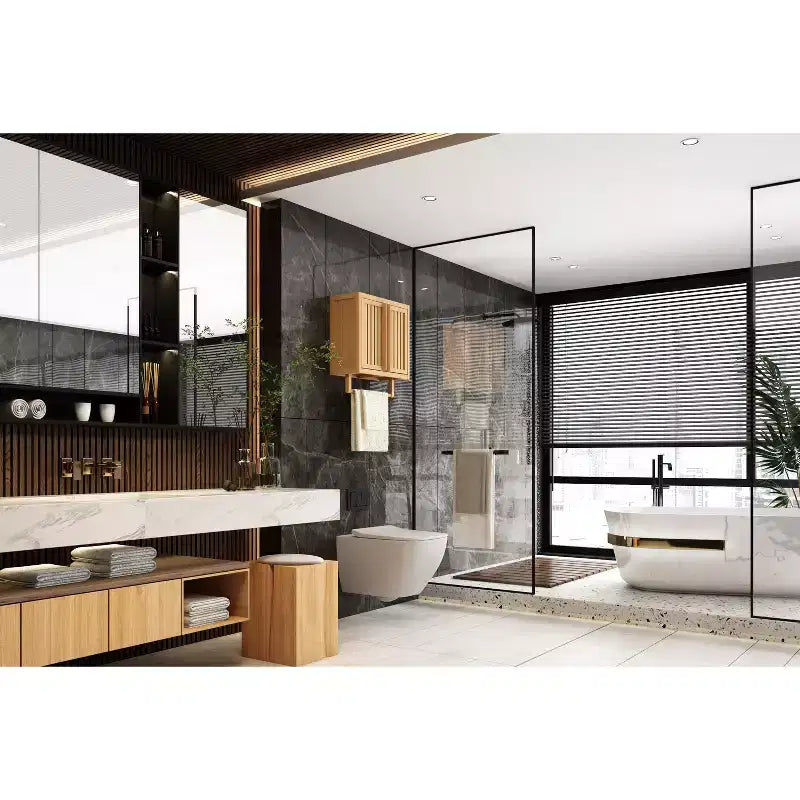 Mobiletto da bagno in bambù con 3 ripiani, montabile a parete