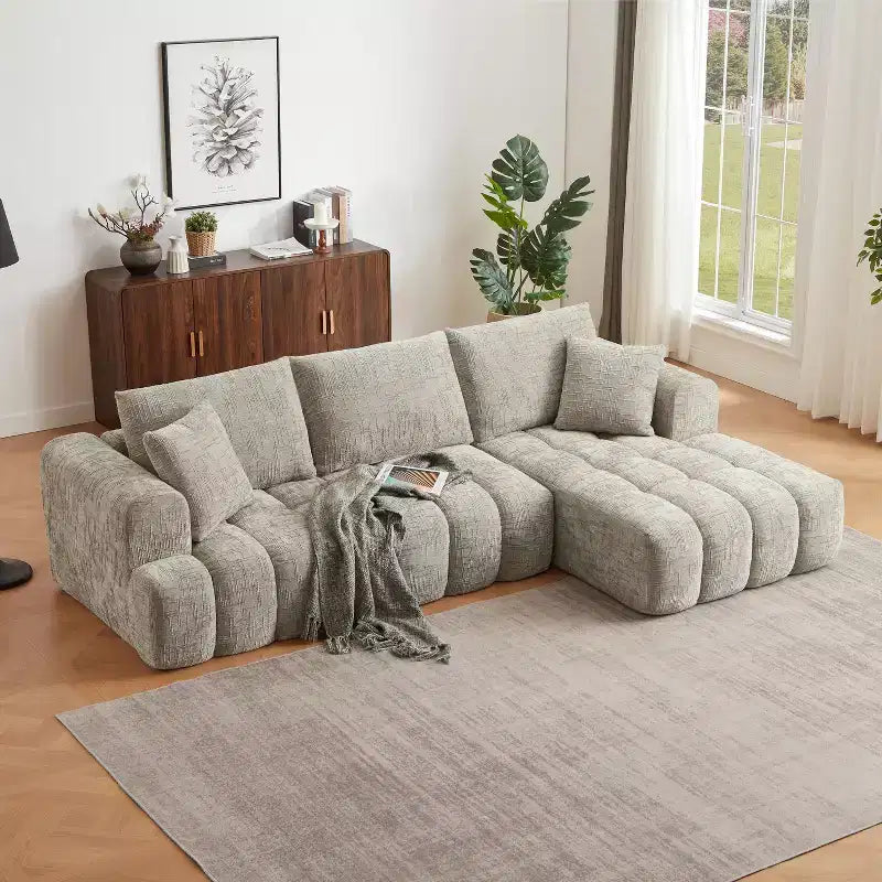 Divano 274 cm in ciniglia con chaise longue, trapuntato, 3 posti