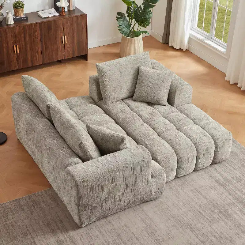 Divano 274 cm in ciniglia con chaise longue, trapuntato, 3 posti