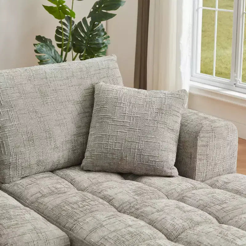 Divano 274 cm in ciniglia con chaise longue, trapuntato, 3 posti