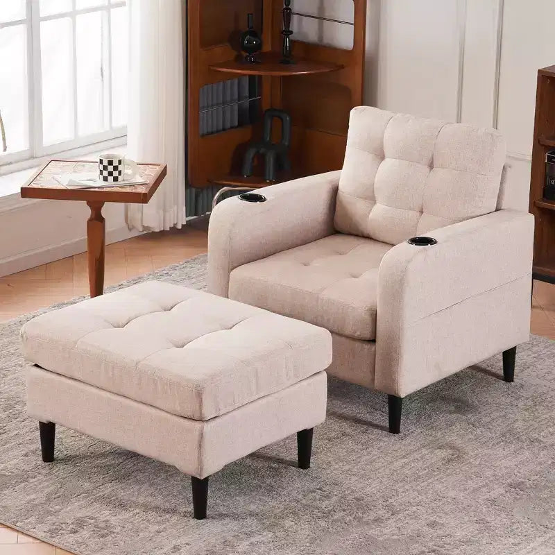 GDFStudio Brooke Modern Upholstered Tufted Armchair and Storage Ottoman Set