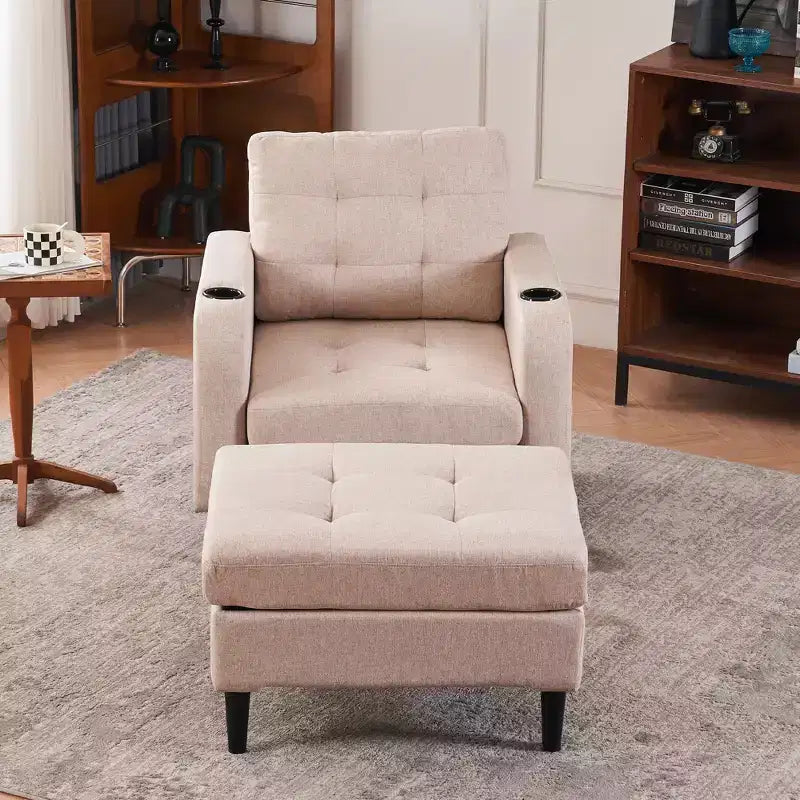 Set di poltrona tufted moderna e pouf contenitore per 1 persona