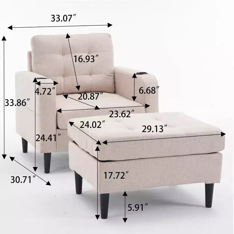 Set di poltrona tufted moderna e pouf contenitore per 1 persona