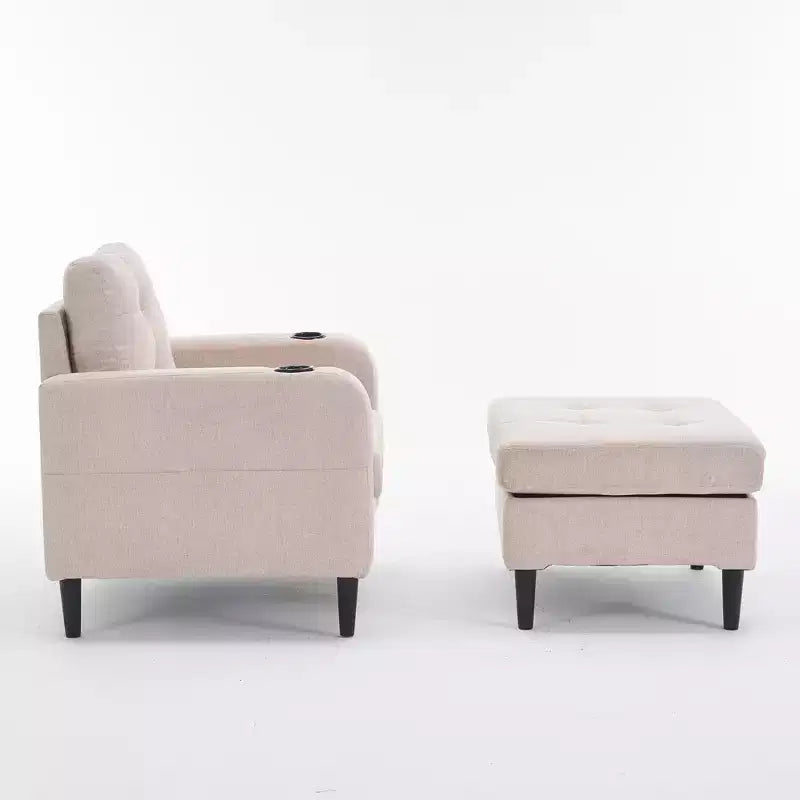 Set di poltrona tufted moderna e pouf contenitore per 1 persona