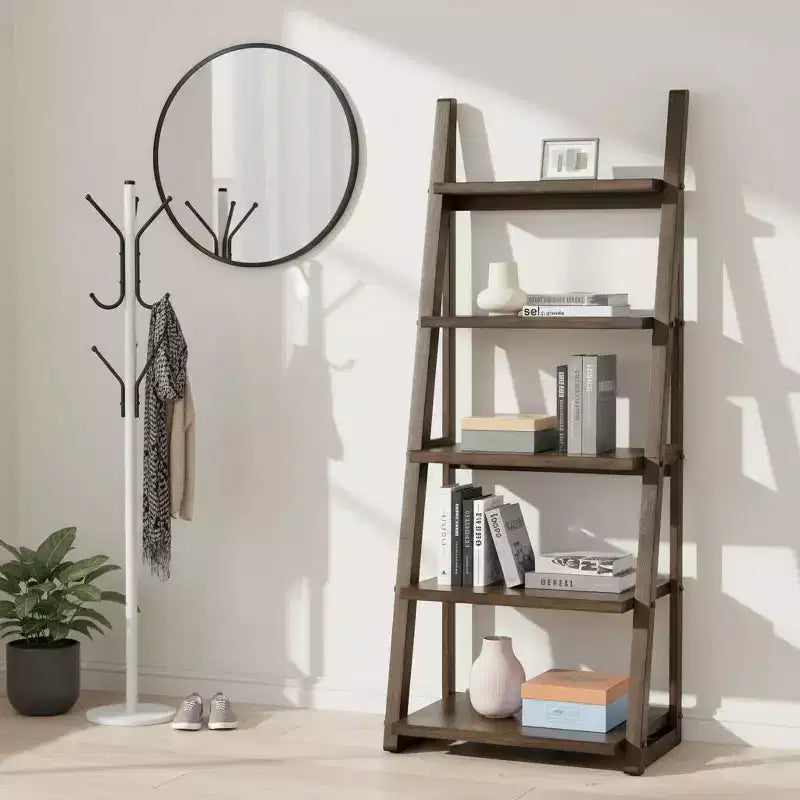 Homy Casa 5-Tier Ladder Bookshelf with Open Shelves for Living Room or Home Office, Walnut