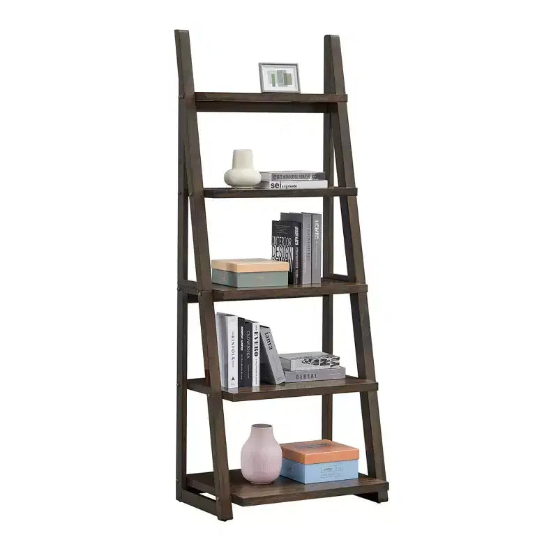 Libreria a Scala a 5 Ripiani in Noce con Scaffali Aperti