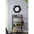 Specchio da parete esagonale nero con cornice in legno, pannello singolo, 47 x 47 cm