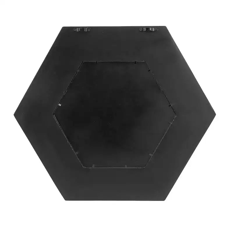 Specchio da parete esagonale nero con cornice in legno, pannello singolo, 47 x 47 cm