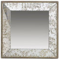 MAYEERTY 24 x 24 Antique Square Mirror with Floral Accents, Hanging Mirror, Traditional Home Decor, Silver