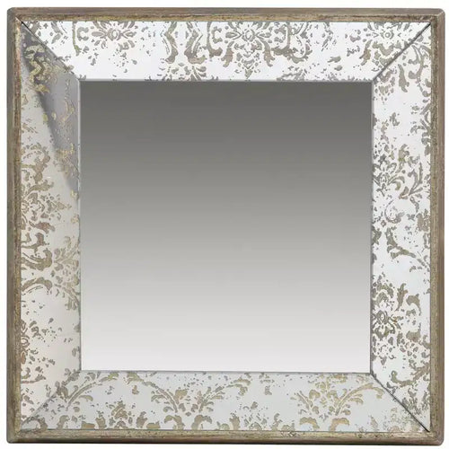 MAYEERTY 24 x 24 Antique Square Mirror with Floral Accents, Hanging Mirror, Traditional Home Decor, Silver