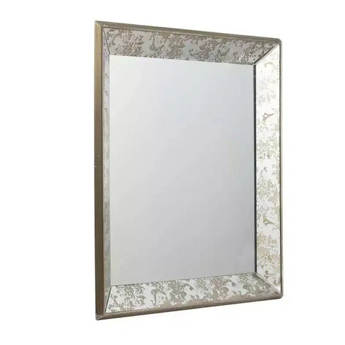 Specchio da parete quadrato color argento 24x24 con cornice floreale, singolo, montaggio a parete