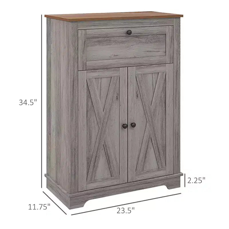 Mobile credenza con cassetto, Marrone/Grigio/Bianco/Grigio chiaro, Per 1–2 stanze