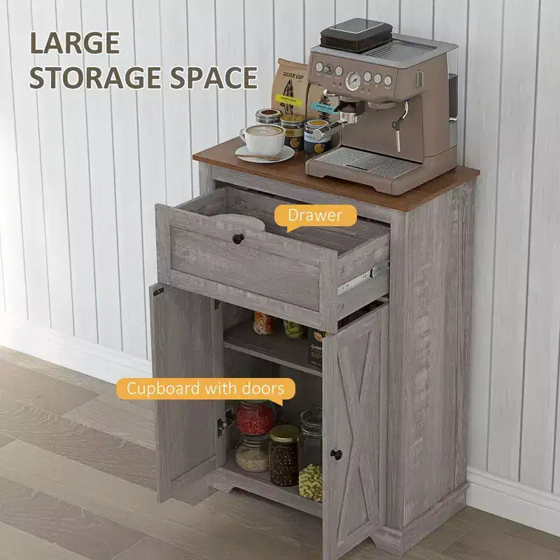 Mobile credenza con cassetto, Marrone/Grigio/Bianco/Grigio chiaro, Per 1–2 stanze