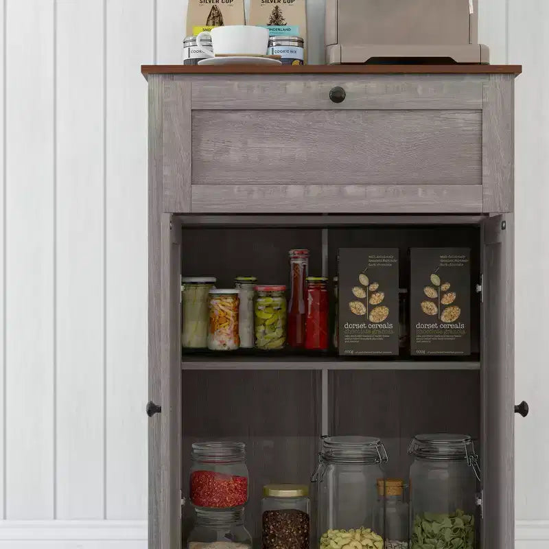 Mobile credenza con cassetto, Marrone/Grigio/Bianco/Grigio chiaro, Per 1–2 stanze