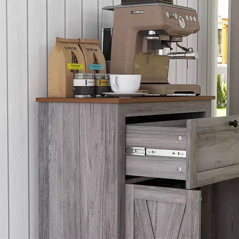 Mobile credenza con cassetto, Marrone/Grigio/Bianco/Grigio chiaro, Per 1–2 stanze