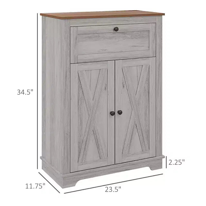 Mobile credenza con cassetto, Marrone/Grigio/Bianco/Grigio chiaro, Per 1–2 stanze