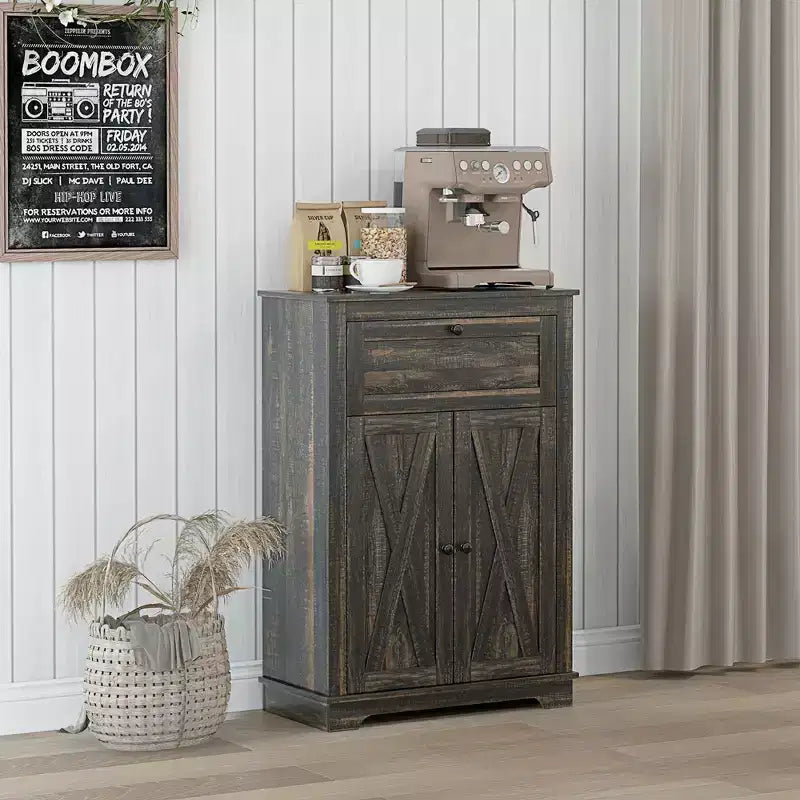 Mobile credenza con cassetto, Marrone/Grigio/Bianco/Grigio chiaro, Per 1–2 stanze