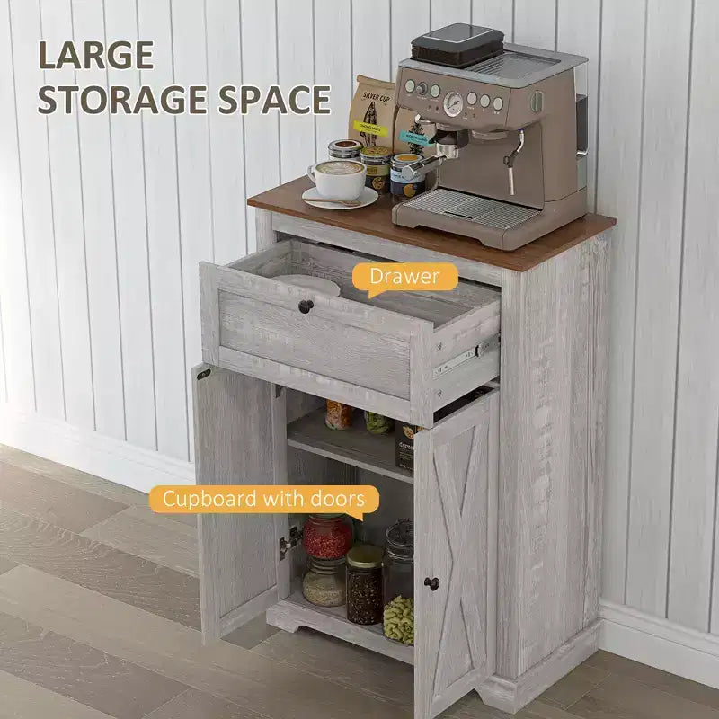 Mobile credenza con cassetto, Marrone/Grigio/Bianco/Grigio chiaro, Per 1–2 stanze